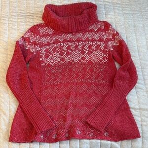 Free People Cowl Neck Red Fair Isle Sweater